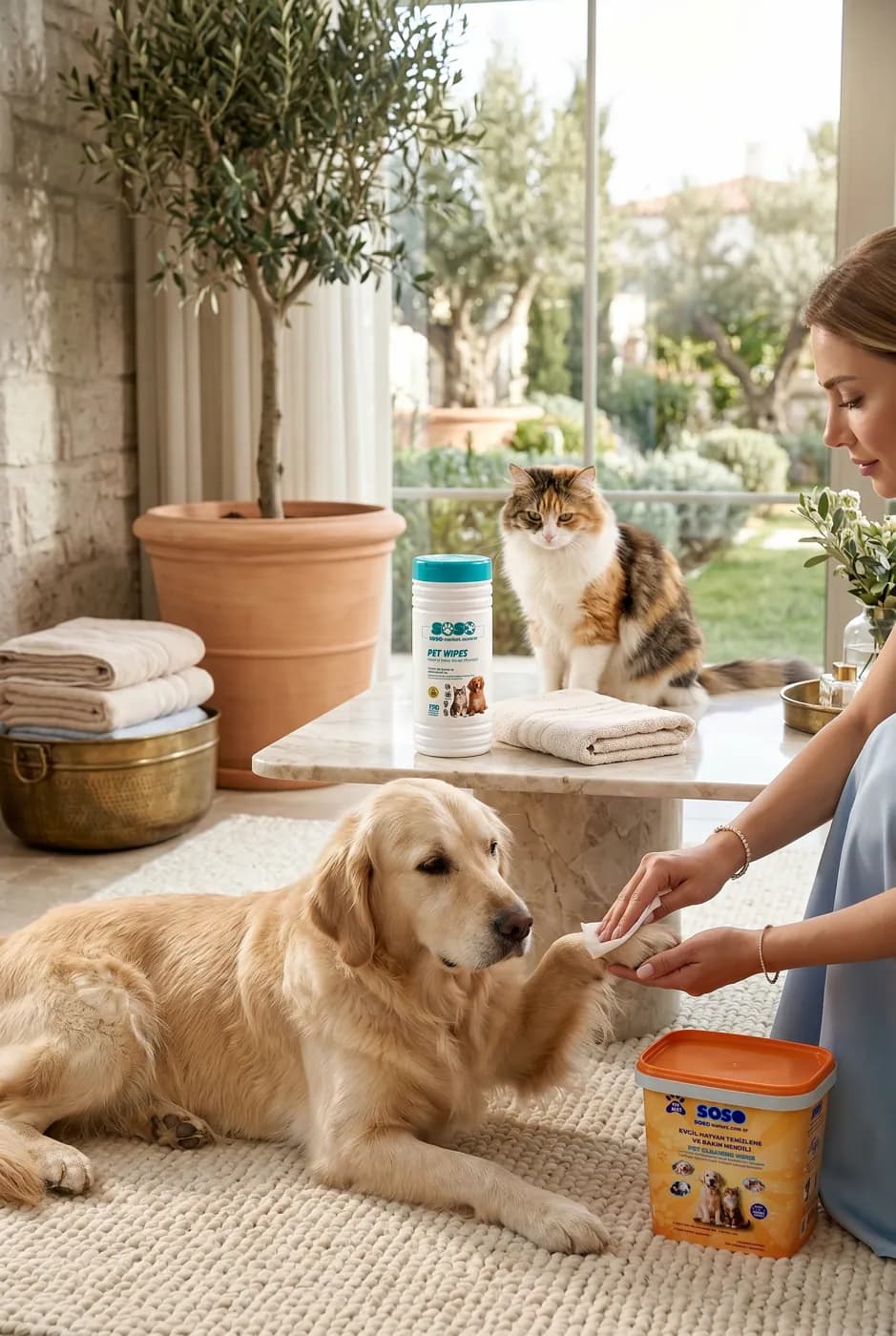 Pet Care & Cleaning Wipes in a Bucket